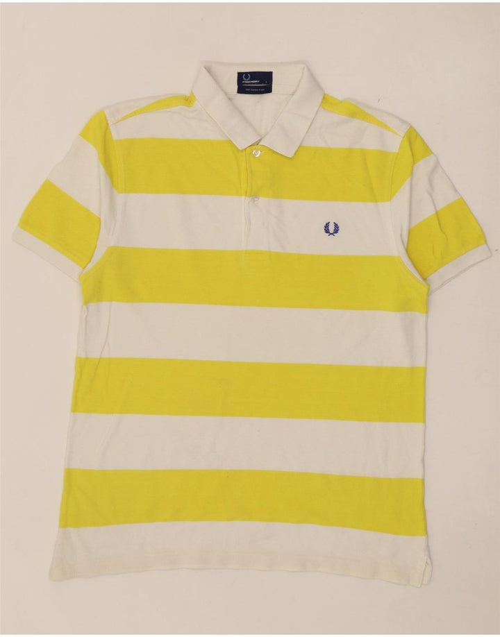 Fred Perry Herren-Poloshirt, groß, gelb gestreift, Baumwolle