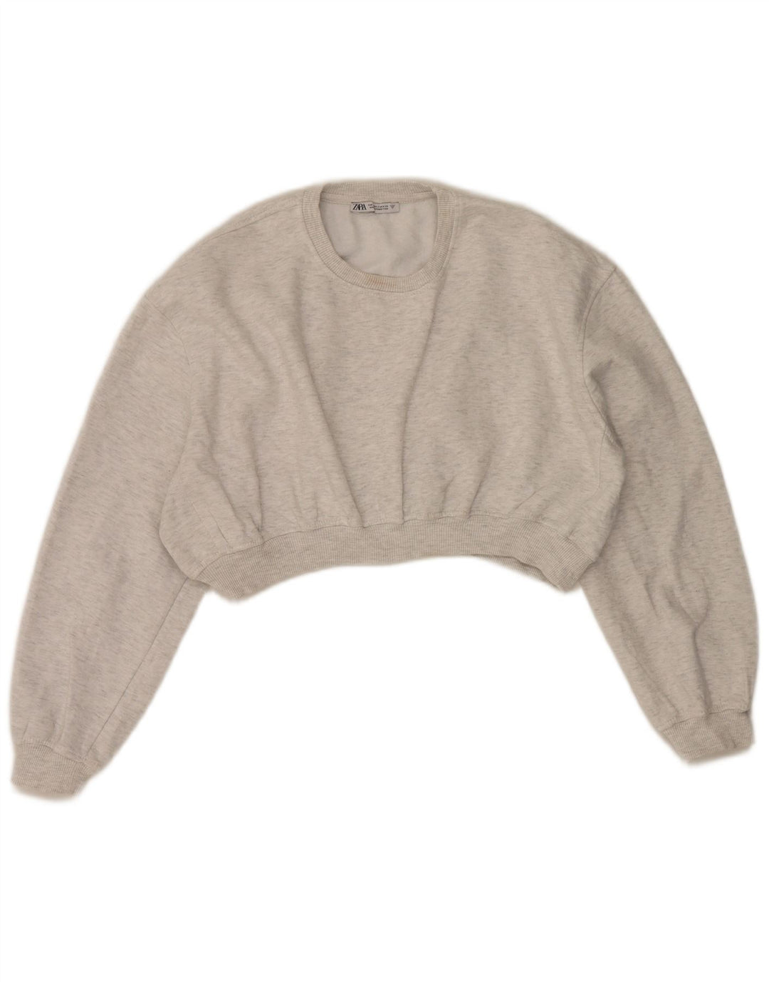 Übergroßer Crop-Sweatshirt-Pullover von Zara für Damen, Gr. 10, klein, grau gefleckt
