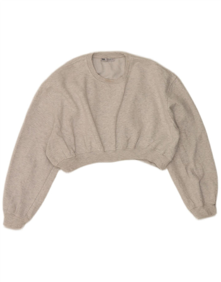 Übergroßer Crop-Sweatshirt-Pullover von Zara für Damen, Gr. 10, klein, grau gefleckt