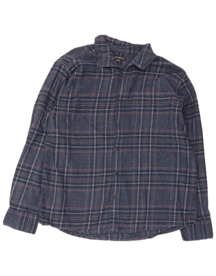 Eddie Bauer Herren-Flanellhemd XL, blau kariert, Baumwolle