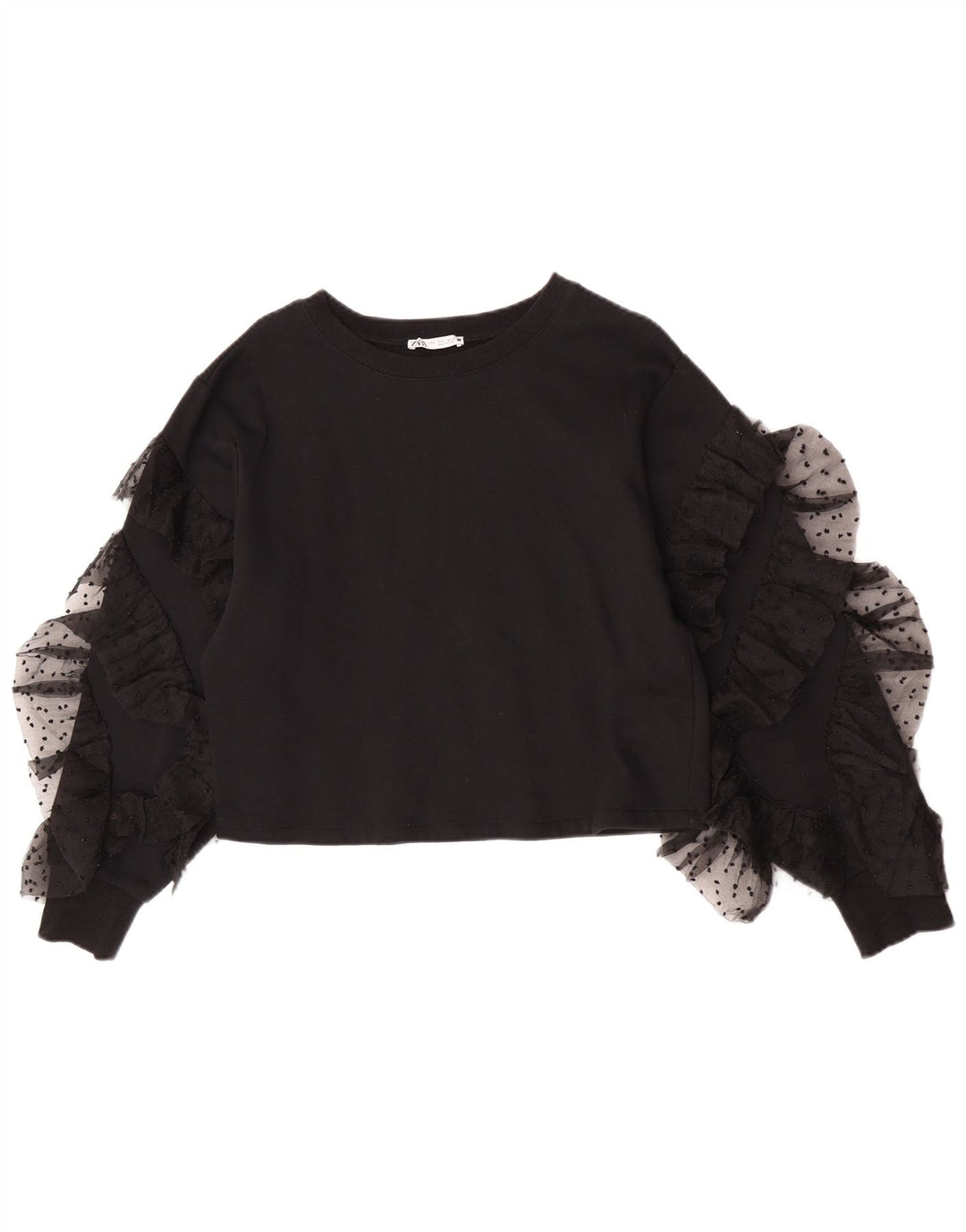 Zara Damen Crop Top Langarm UK 10 Small Schwarz Baumwolle