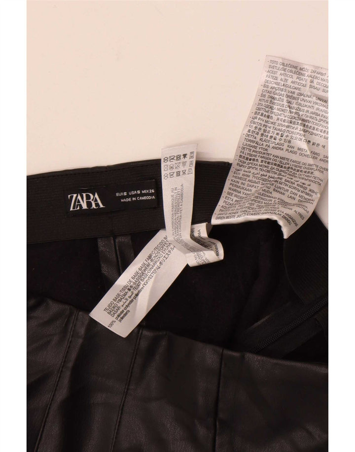Zara Skinny Lederhose für Damen, Größe S, W26, L27, Schwarz, Polyester