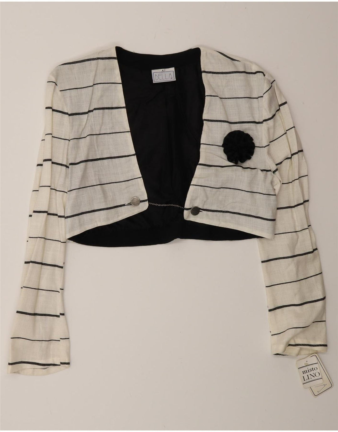 Vintage Damen Zweireihige Bolerojacke IT 44 Mittelweiß gestreift