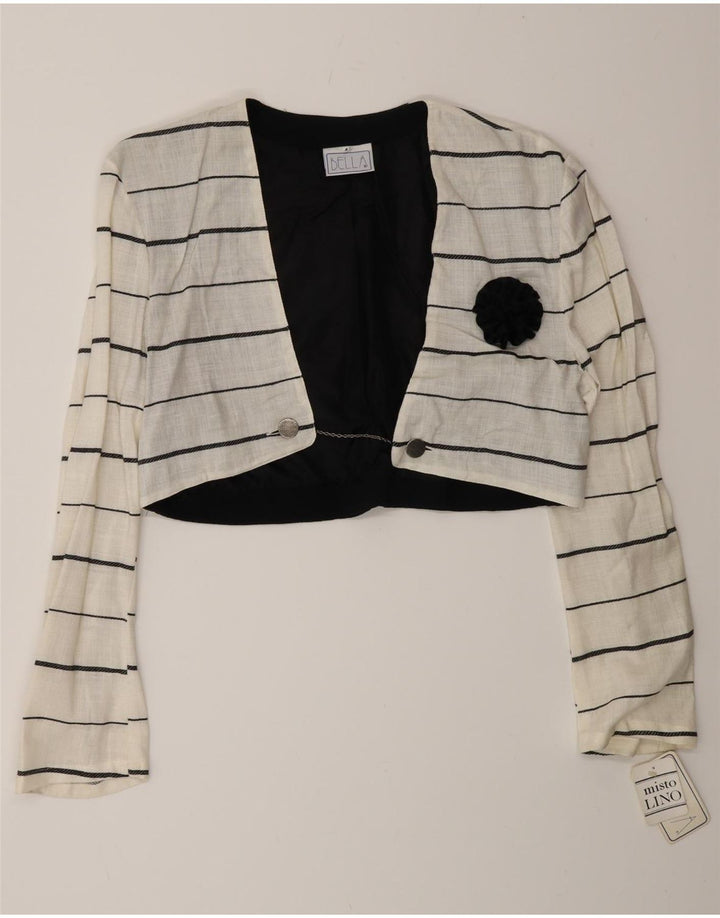 Vintage Damen Zweireihige Bolerojacke IT 44 Mittelweiß gestreift