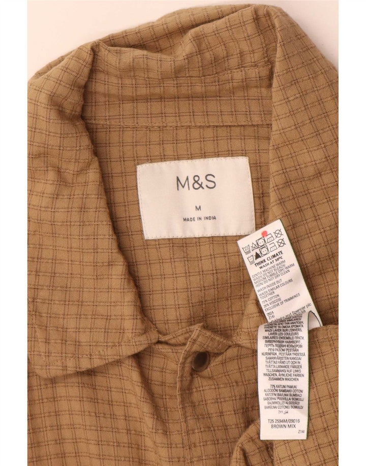 Marks & Spencer Herren-Overshirt-Hemd aus mittelbraun karierter Baumwolle