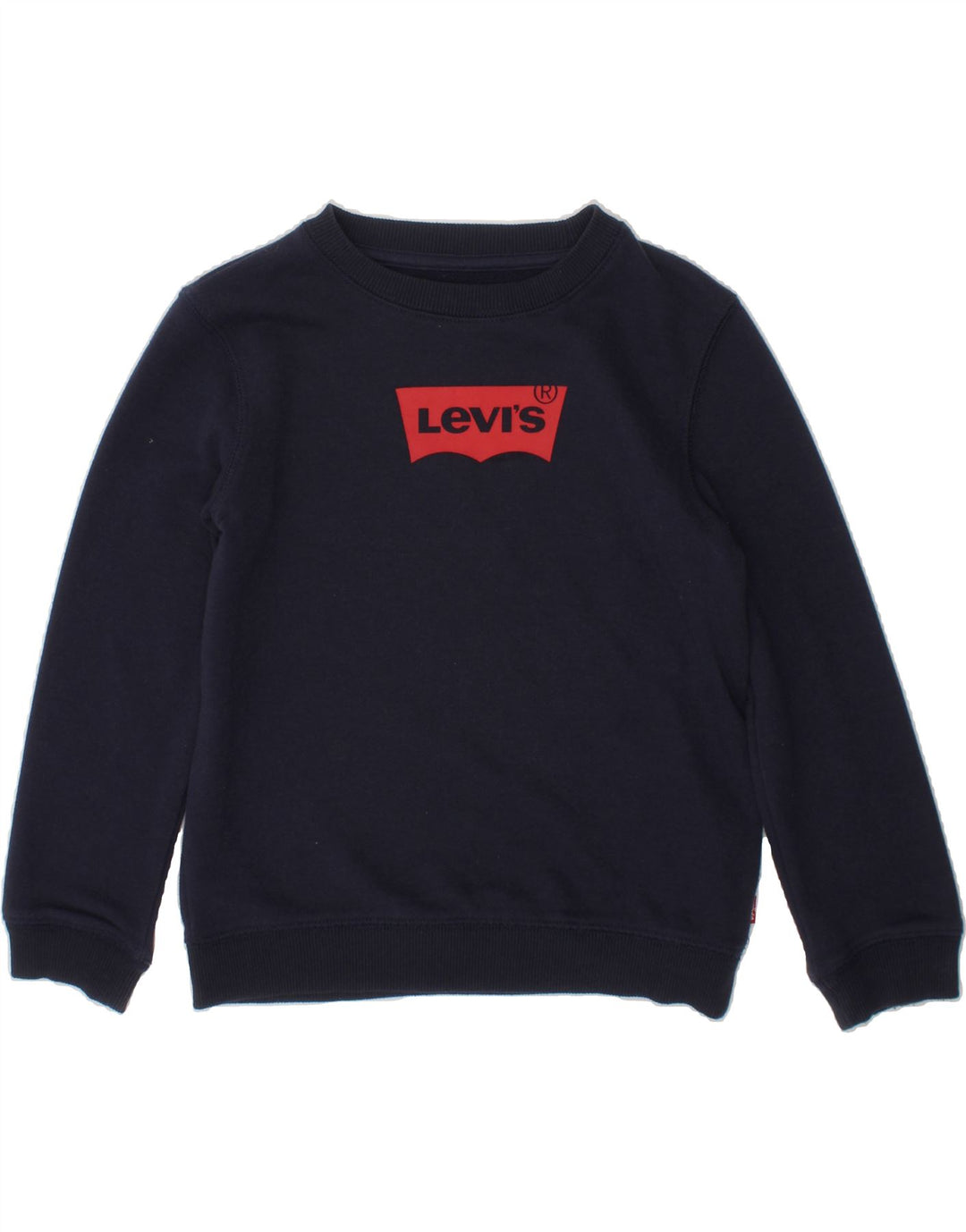 LEVI'S Boys Graphic Sweatshirt Jumper 5-6 Years Navy Blue Cotton Vintage Levi's and Second-Hand Levi's from Messina Hembry 