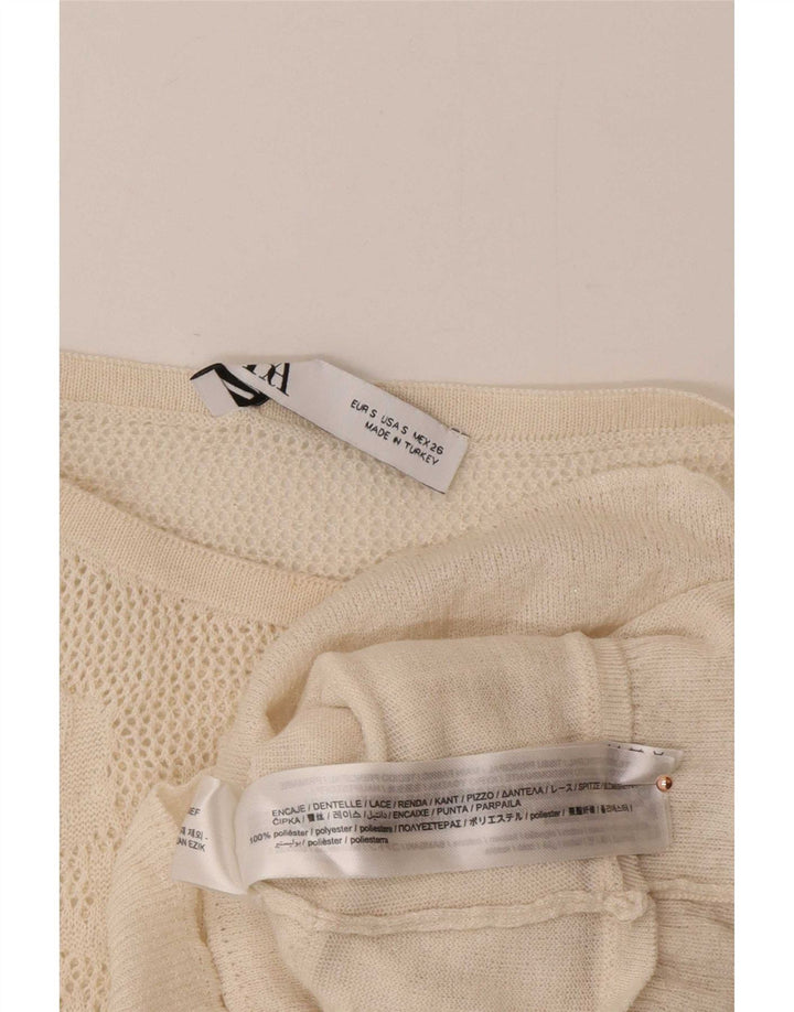 Zara Damen Crop Ärmelloses Blusenoberteil UK 8 Small Off White Polyester