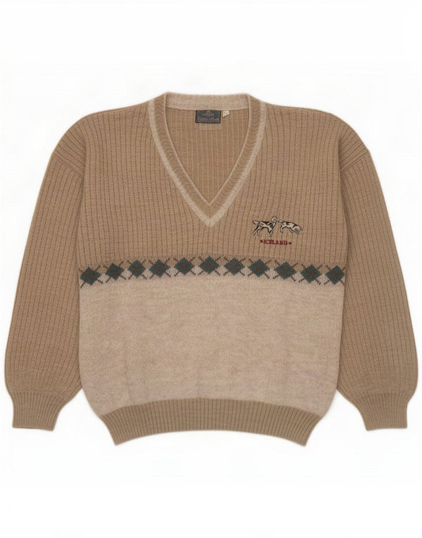 Daniele Blasi Herren-Pullover mit V-Ausschnitt IT 50 Mittelbeige Farbblock