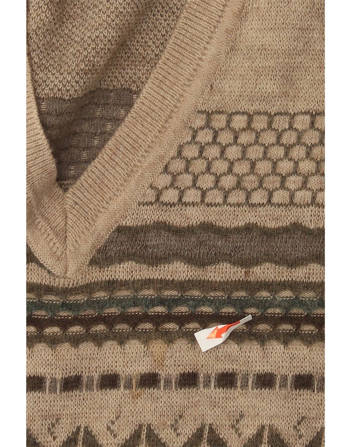 Rodes Herren-Pullover mit V-Ausschnitt, mittelbeige, gestreift, Wolle