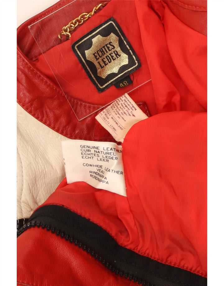 Vintage Herren Leder Racer Jacke EU 48 Mittelroter Farbblock