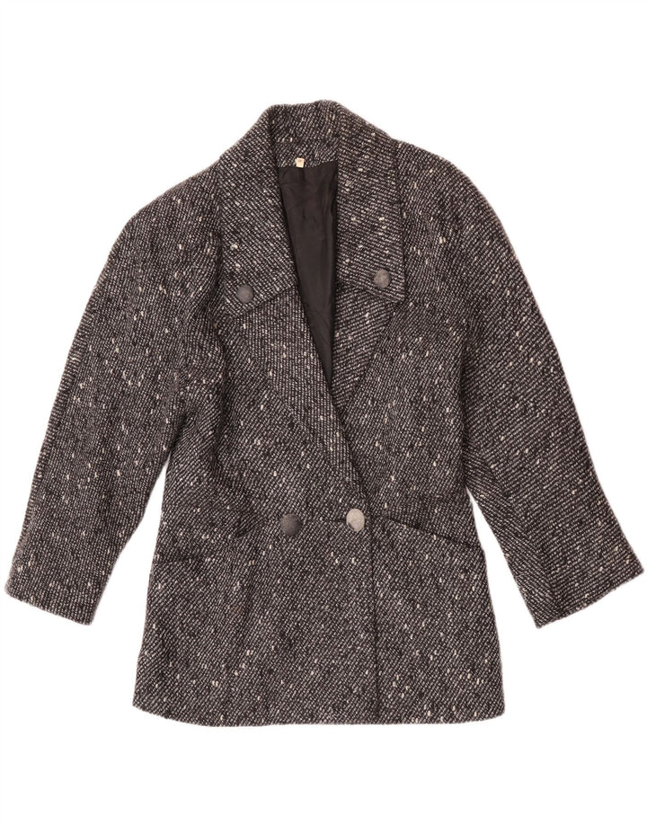 Vintage Damen Zweireihige Blazerjacke EU 42 Große schwarz gefleckte Wolle