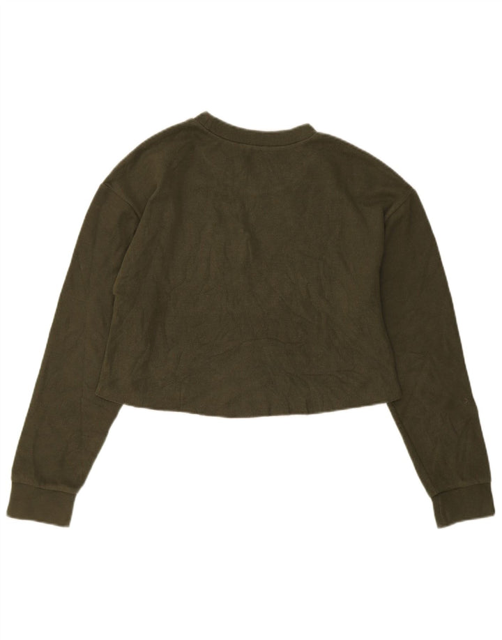 Zara Damen Crop Top Langarm UK 10 Small Grün