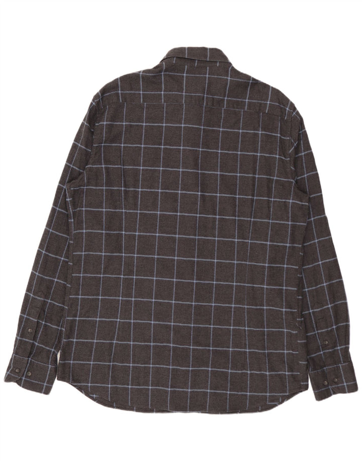 MASSIMO DUTTI Herren Flanellhemd XL grau karierte Baumwolle