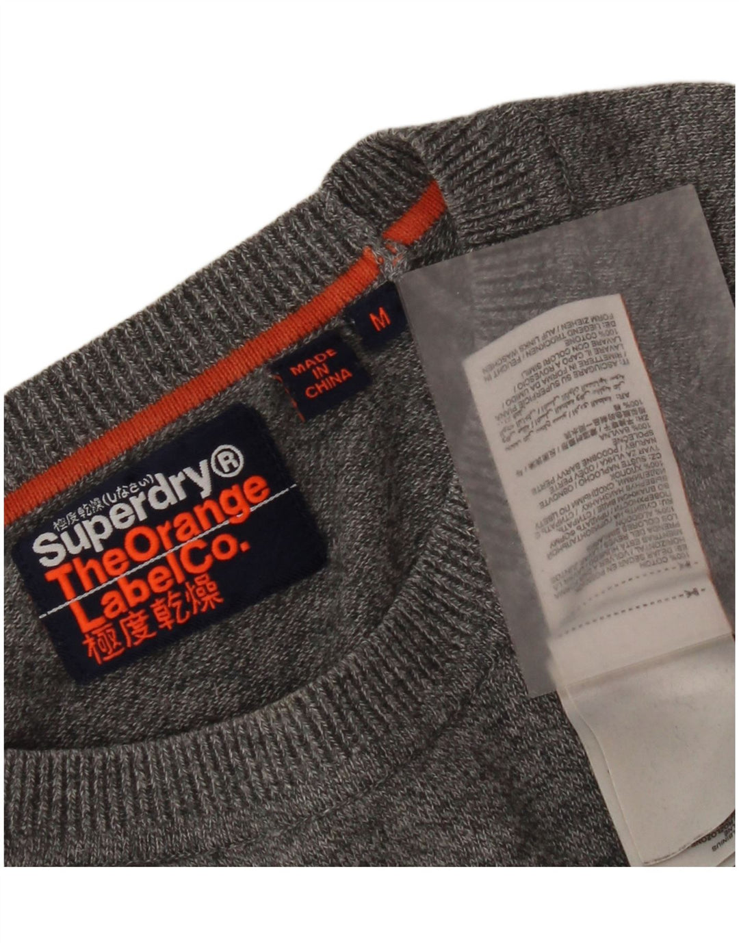 Superdry Herren-Pullover mit Rundhalsausschnitt, mittelgrau gesprenkelte Baumwolle