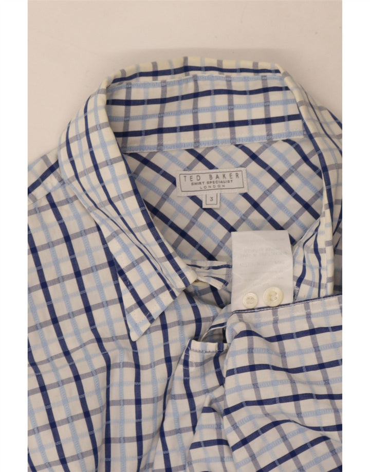 Ted Baker Herrenhemd, Größe 3, mittelblau, kariert, Baumwolle