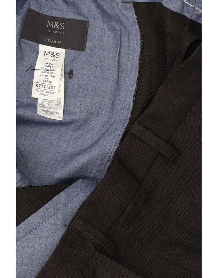 Marks & Spencer Herren-Anzughose, gerade, normal, W38, L31, braun, Polyester