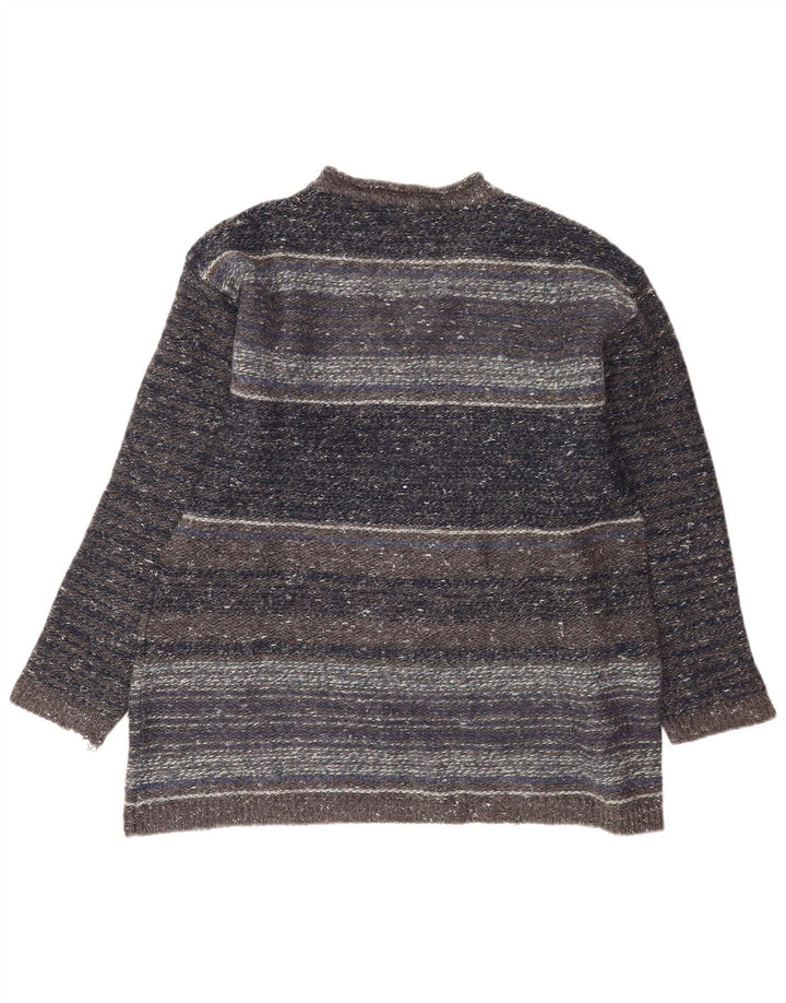 Vintage Herren V-Ausschnitt Pullover Pullover Mittelgrau gestreift