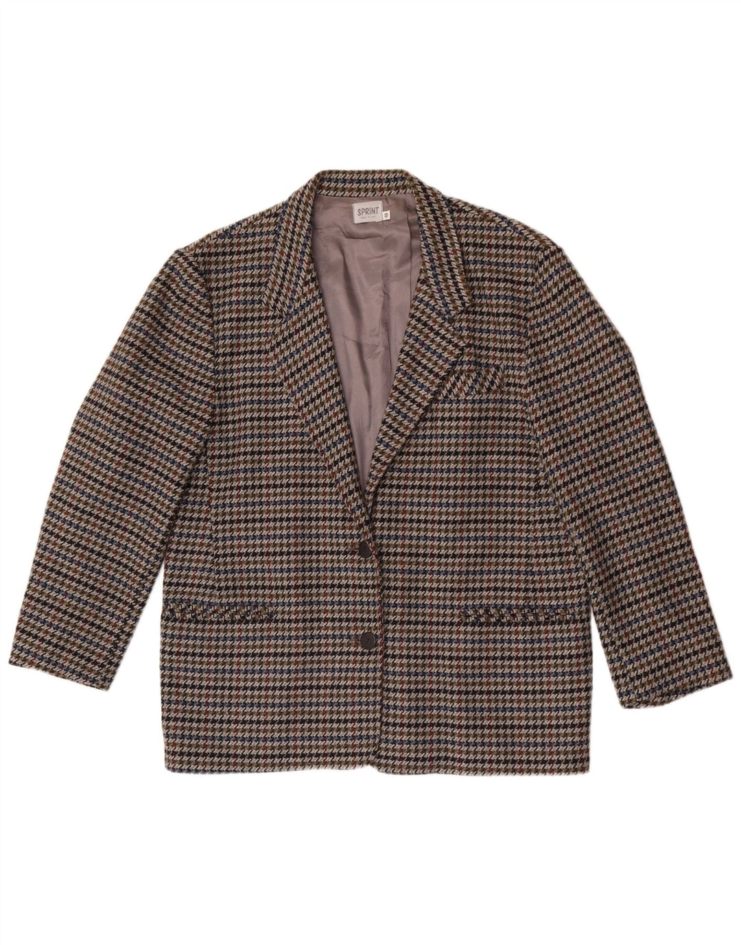 Vintage Damen 2-Knopf-Blazer-Jacke IT 48 XL Mehrfarbiger Hahnentritt