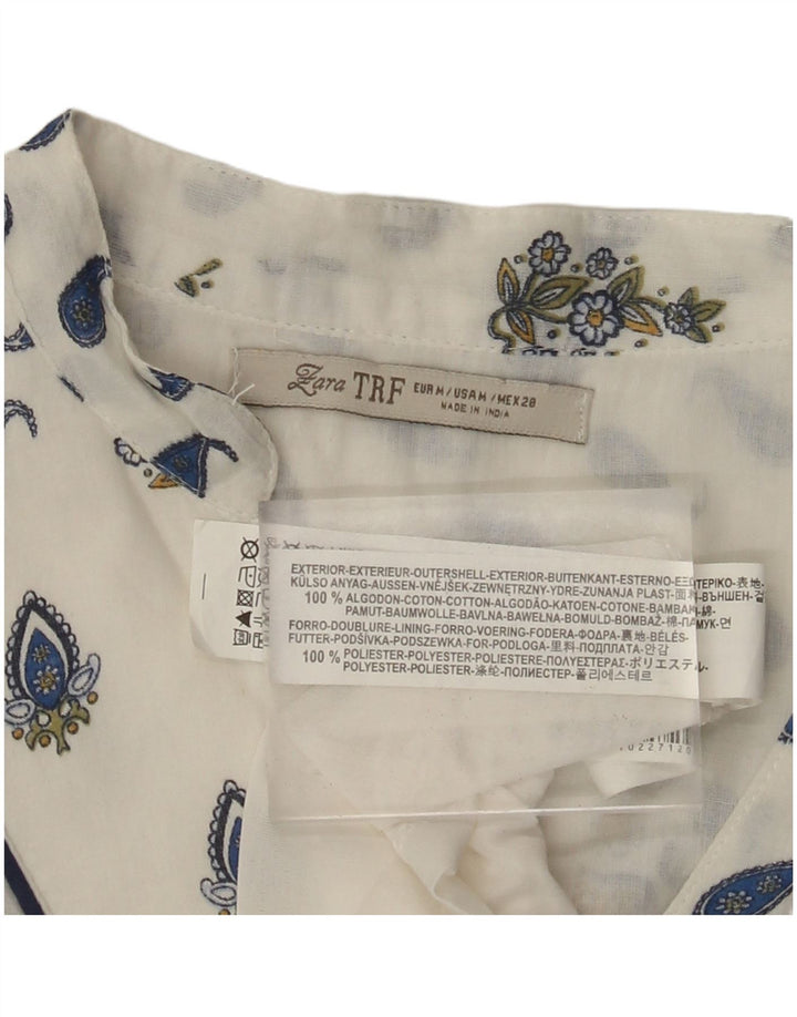 ZARA Damen Etuikleid mit 3/4-Ärmeln, UK 12, Mittelweiß, Paisley-Baumwolle