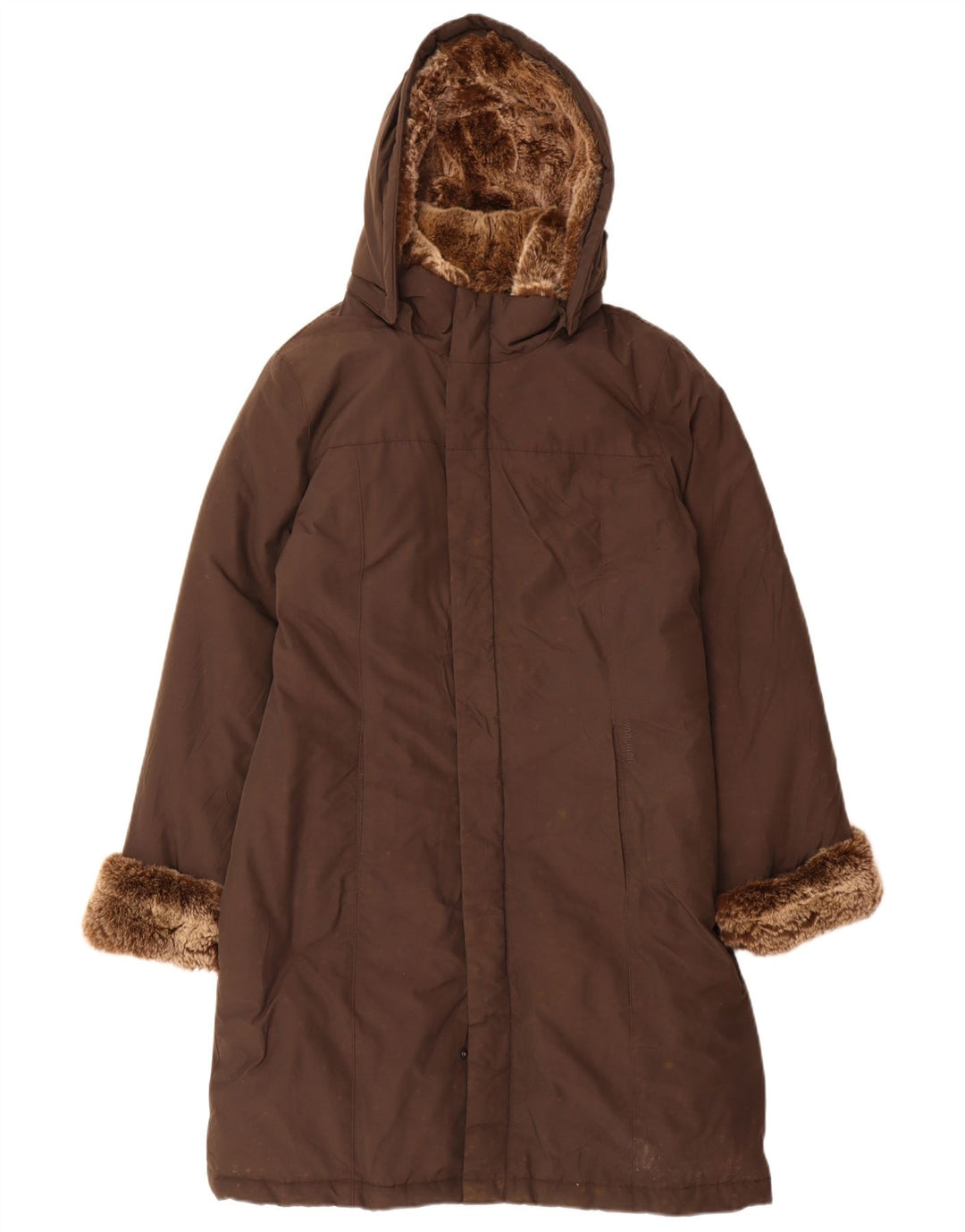 Woolrich Wattierter Damenmantel mit Kapuze, UK 16, Größe L, Braun, Baumwolle