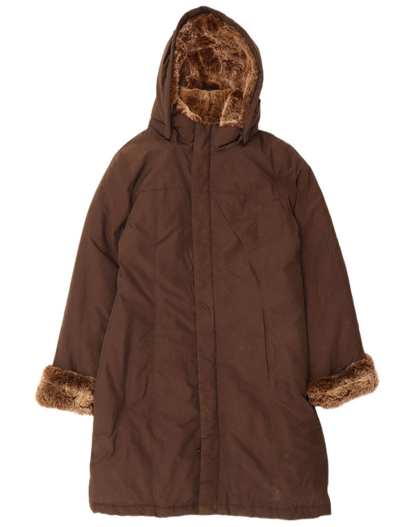 Woolrich Womens Hooded Padded Coat UK 16 Large Brown Cotton