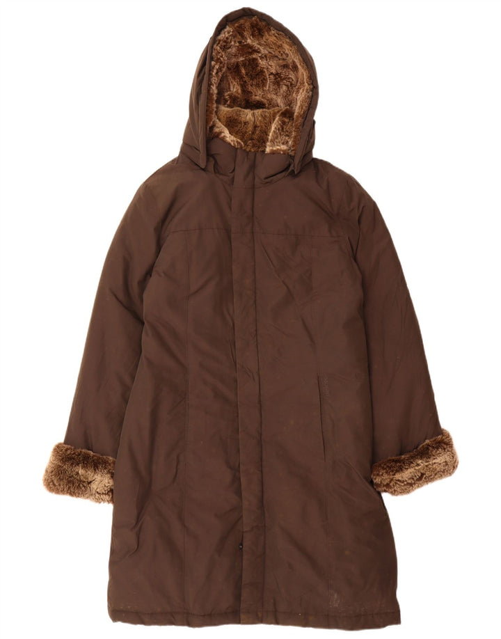 Woolrich Wattierter Damenmantel mit Kapuze, UK 16, Größe L, Braun, Baumwolle