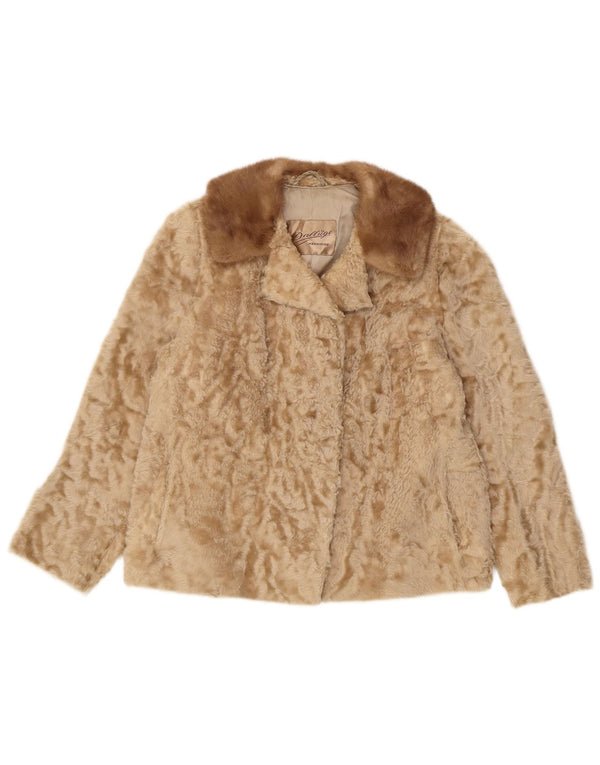 Vintage Damen Kunstfelljacke UK 10 Small Beige