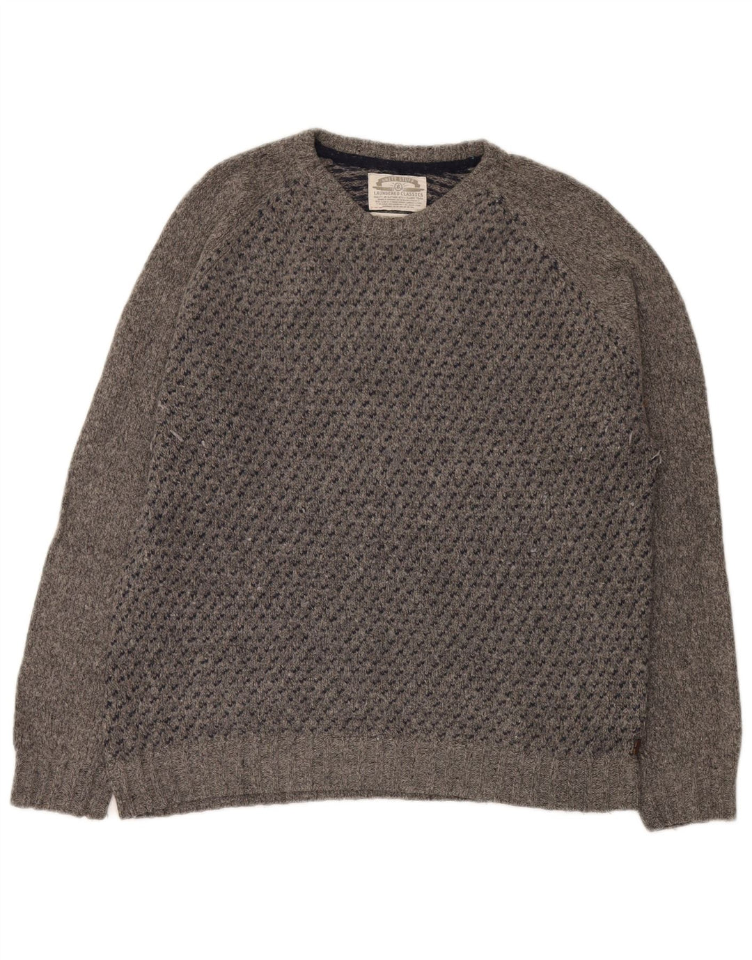 White Stuff Herren-Pullover mit Rundhalsausschnitt, XL, grau gefleckte Lammwolle