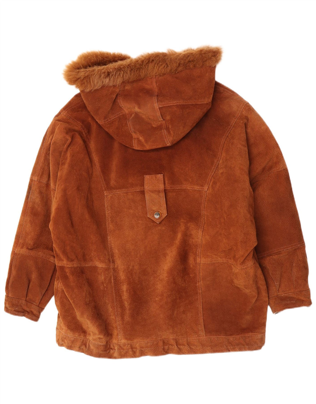 Vintage Damen Übergroße Kapuzen-Parkajacke aus Wildleder IT 46 Large Braun