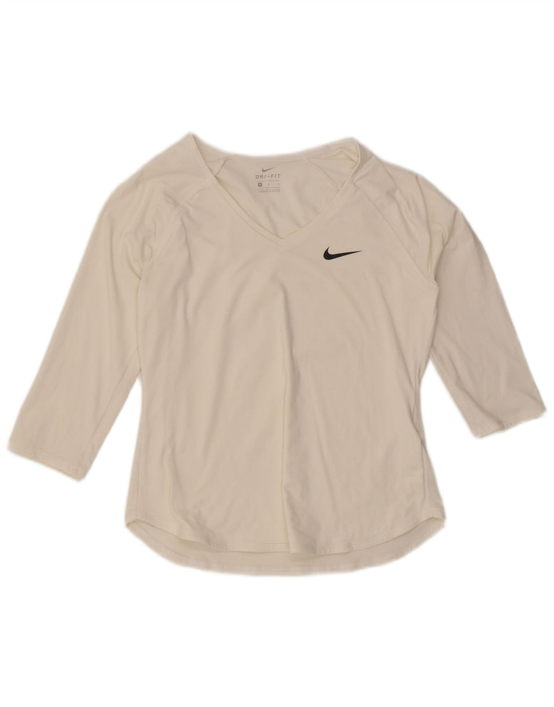 Nike Damen Dri Fit Top 3/4 Ärmel UK 12 Medium Weiß Polyester
