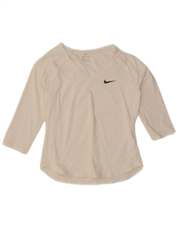 Nike Damen Dri Fit Top 3/4 Ärmel UK 12 Medium Weiß Polyester