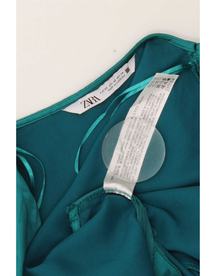 Zara Damen Crop Bluse Top UK 6 XS Grün Polyester