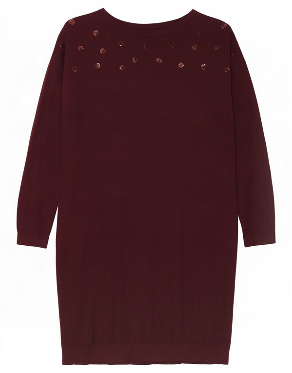 Crew Clothing Langarm-Pulloverkleid für Damen, UK 14, Größe L, Burgunderrot, Baumwolle