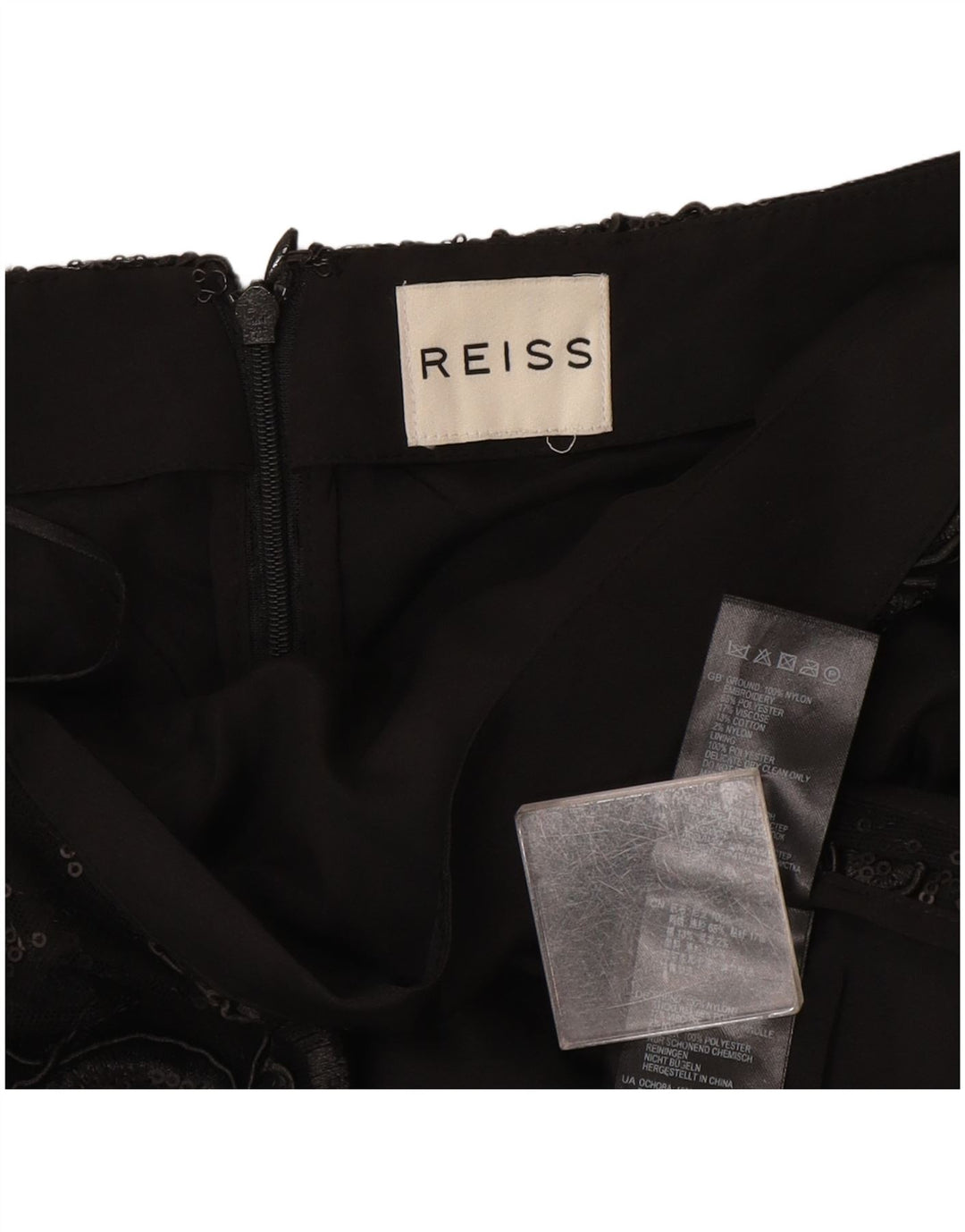 Reiss Damen-Minirock mit abstraktem Muster, W30, mittelschwarz, Polyester