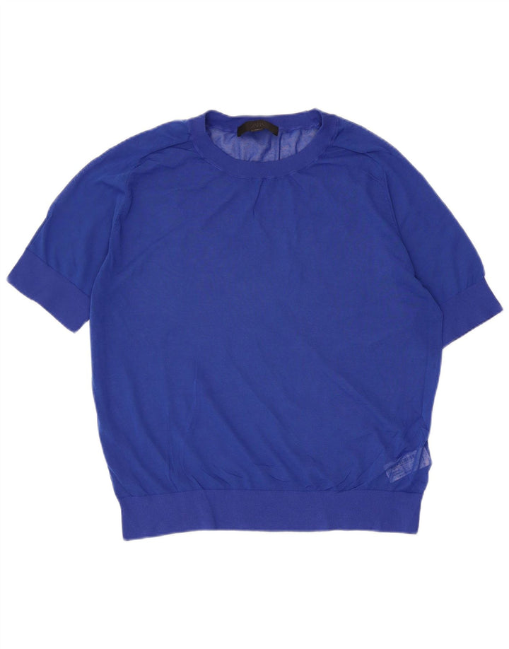 Zara Damen-Top, durchsichtig, UK 14, groß, blaue Baumwolle