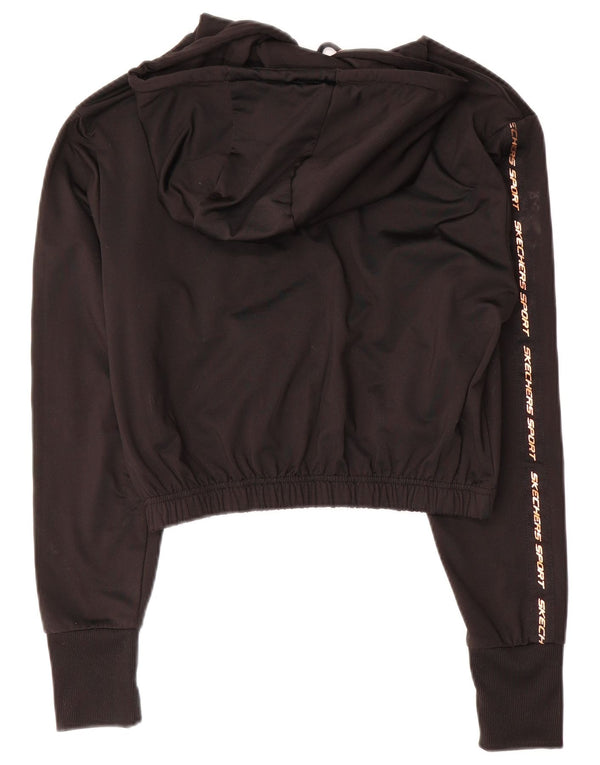 Skechers Damen Crop Graphic Hoodie Pullover US 10 Large Schwarz Polyester