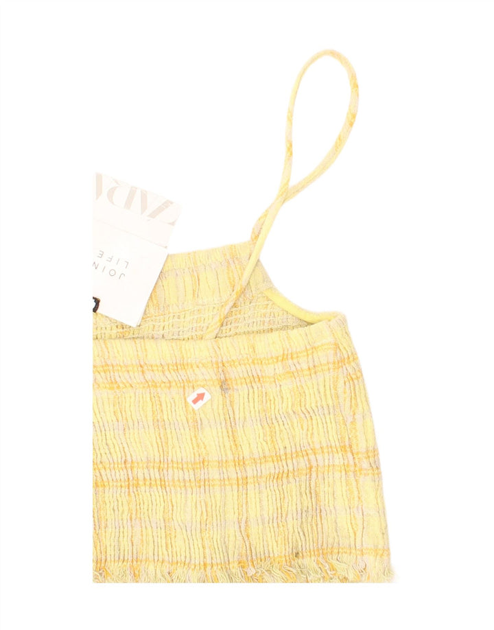 Zara Damen Crop Top mittelgelb karierte Baumwolle