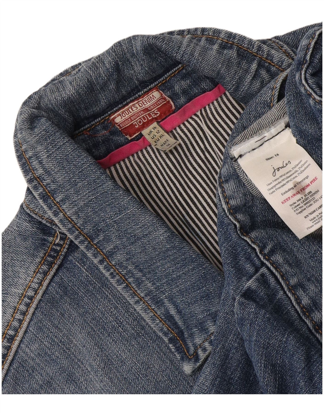 Joules Damen Crop Denim Jacke UK 16 Large Blaue Baumwolle