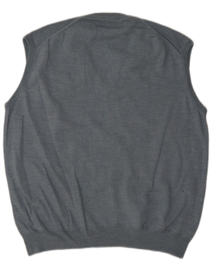Vintage Herren Weste Tank Top Groß Blau Schurwolle