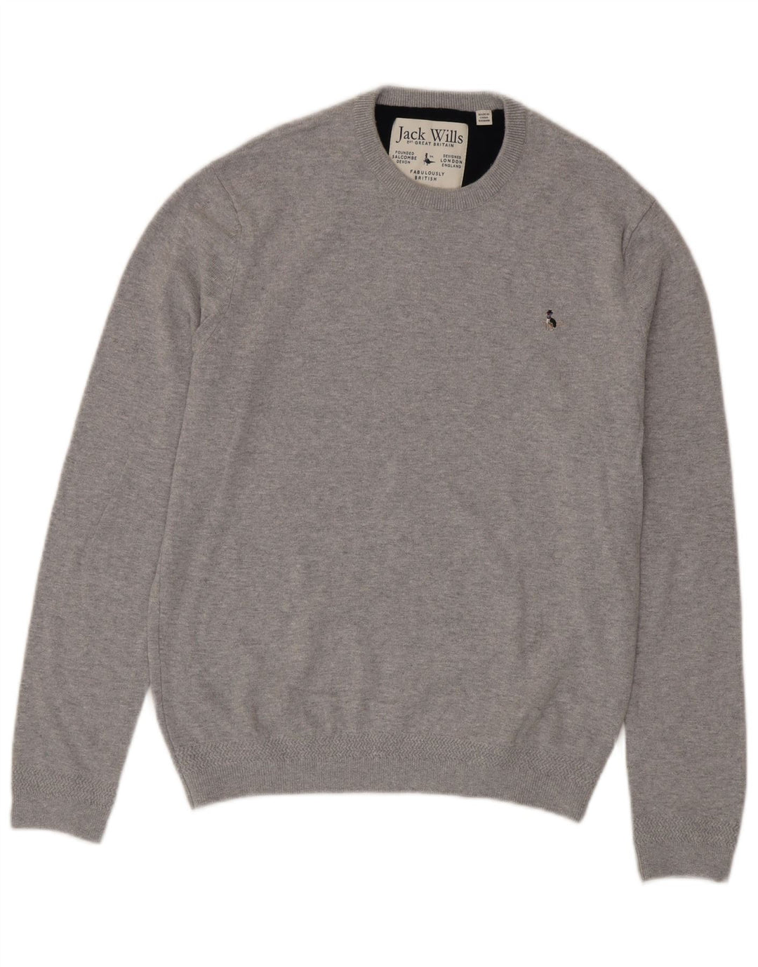 Jack Wills Herren-Pullover mit Rundhalsausschnitt aus mittelgrauer Baumwolle