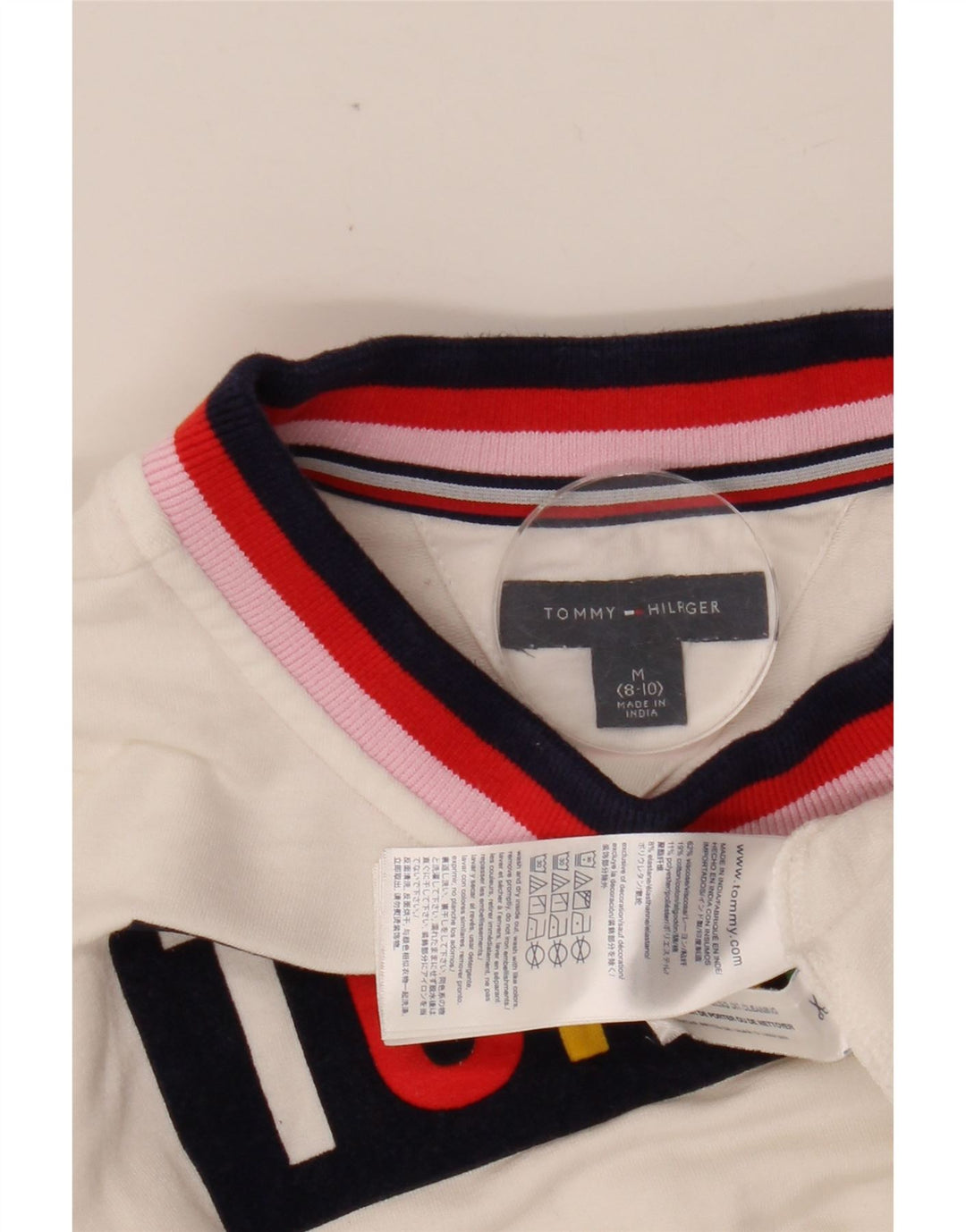 TOMMY HILFIGER schulterfreies Oberteil mit Grafik für Mädchen, 8–9 Jahre, Mittelweiß