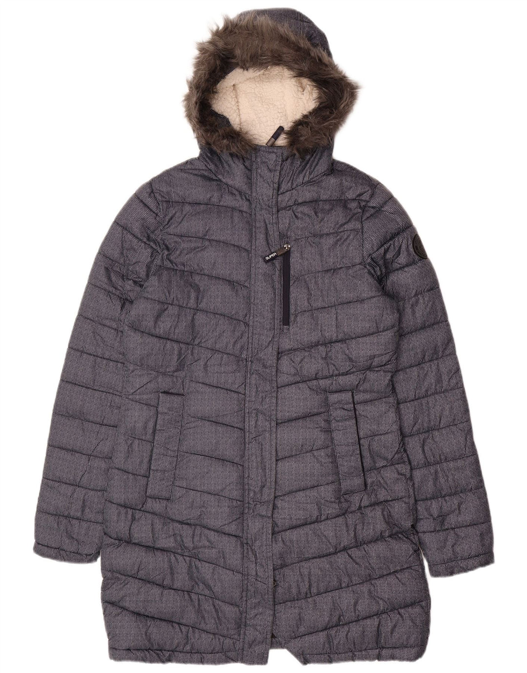 SUPERDRY Wattierter Damenmantel mit Kapuze, UK 12, Mittelmarineblau, Polyester