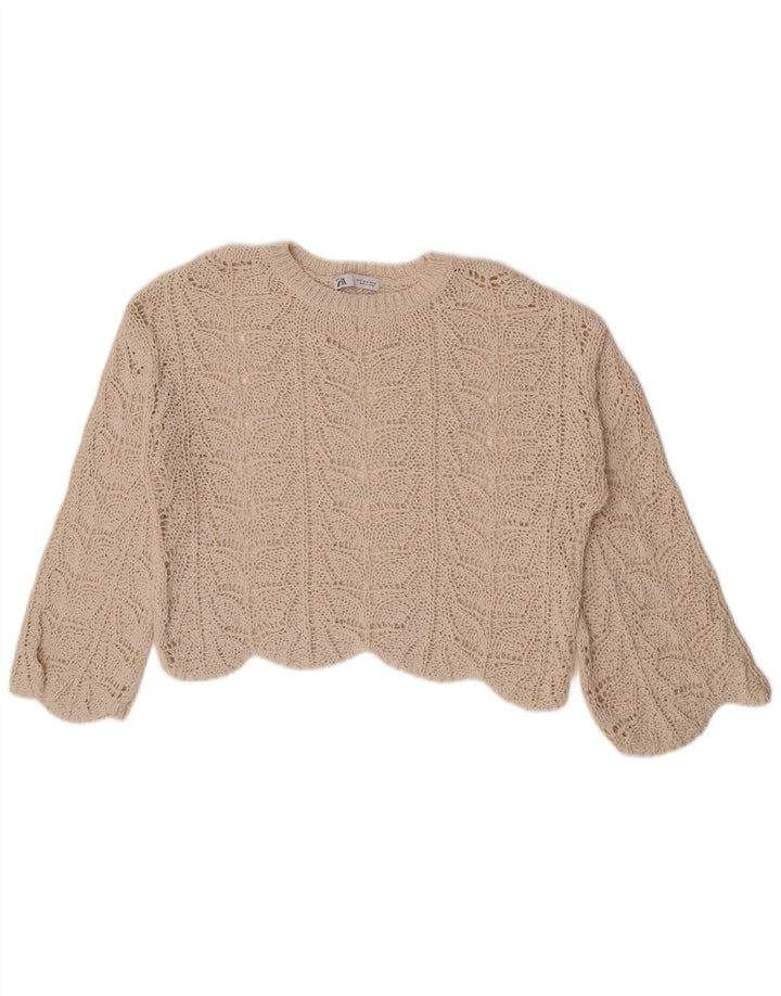 Zara Damen Übergroßes Häkel-Crop-Top UK 10 Small Beige