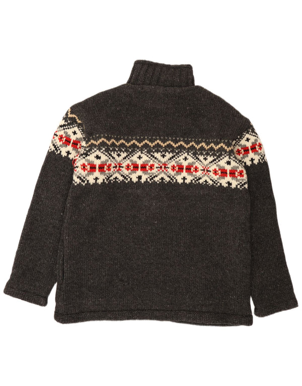 THC Herren-Cardigan-Pullover 2XL Graue Fair-Isle-Schurwolle