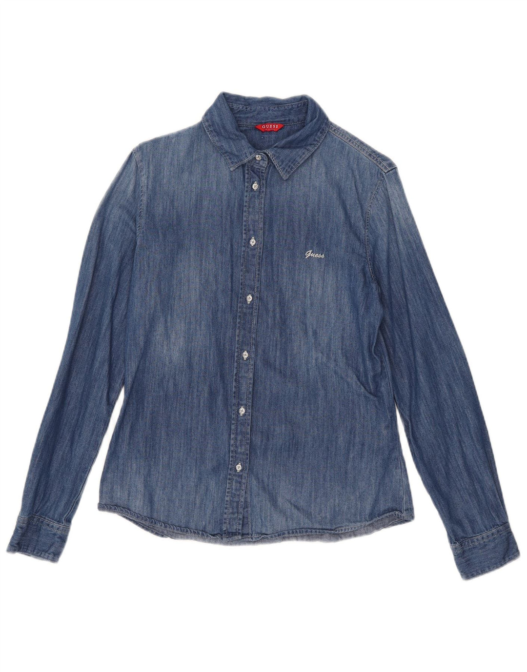Guess Damen Jeanshemd UK 10 Small Blau Baumwolle