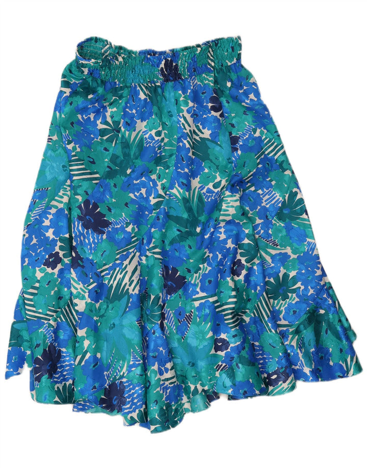 Vintage Damen ausgestellter Rock W32 Großes Blaues Blumenmuster