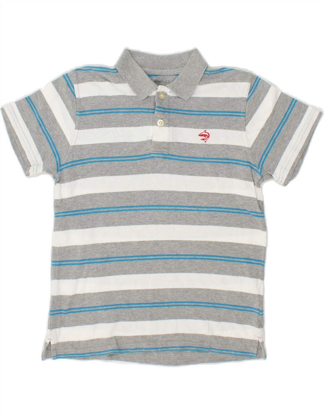GAP Boys Polo Shirt 10-11 Years Medium Grey Striped Cotton Vintage Gap and Second-Hand Gap from Messina Hembry 