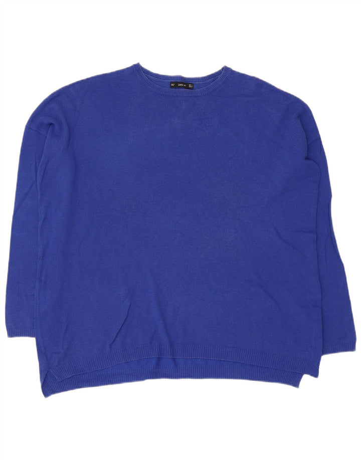Zara Damen-Pullover, übergroß, Rundhalsausschnitt, Gr. 10, Größe S, Blau