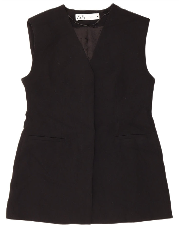 Zara Damen Longline Weste UK 10 Small Schwarz Polyester