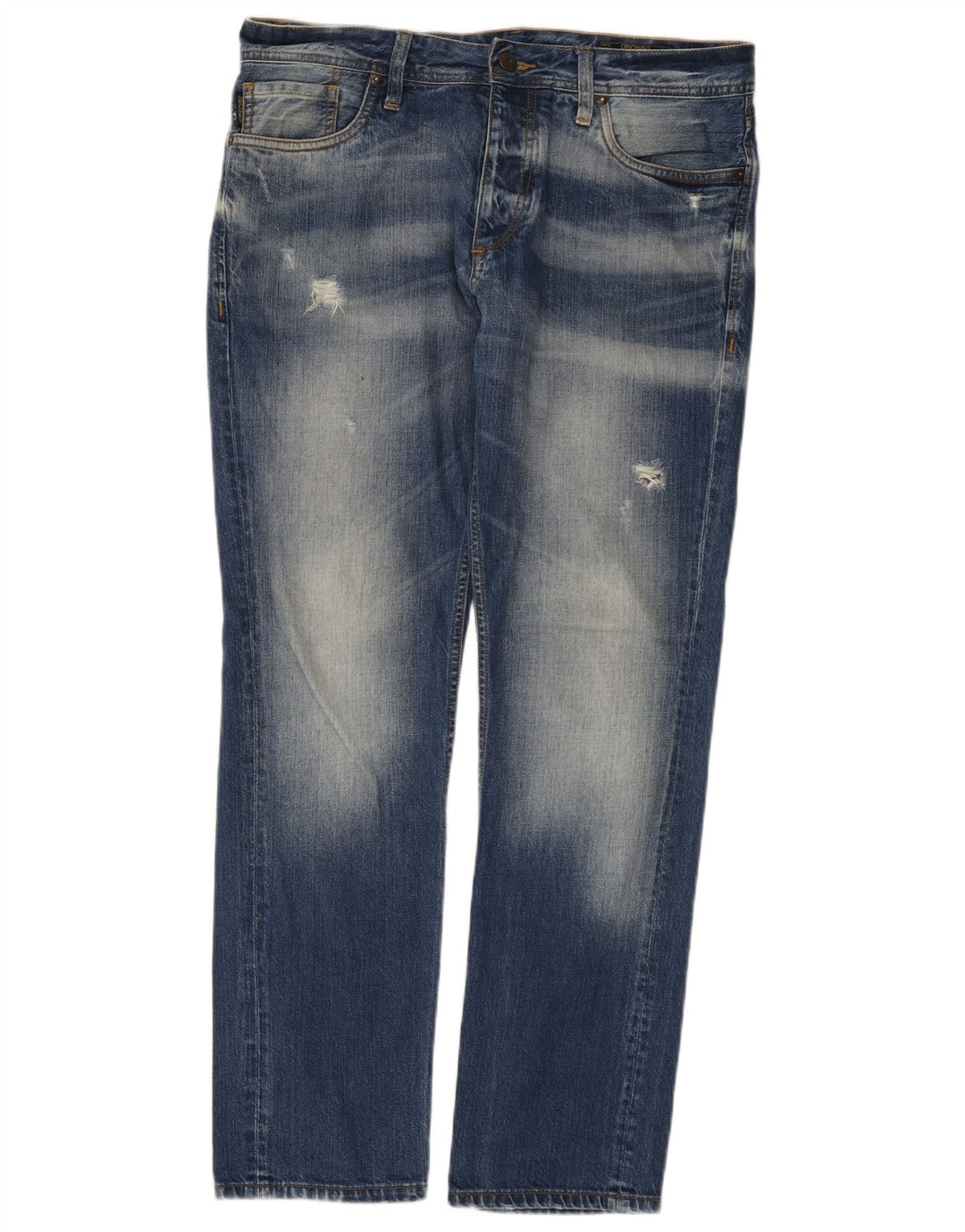 Jack & Jones Herren Distressed Straight Jeans W34 L32 Blaue Baumwolle